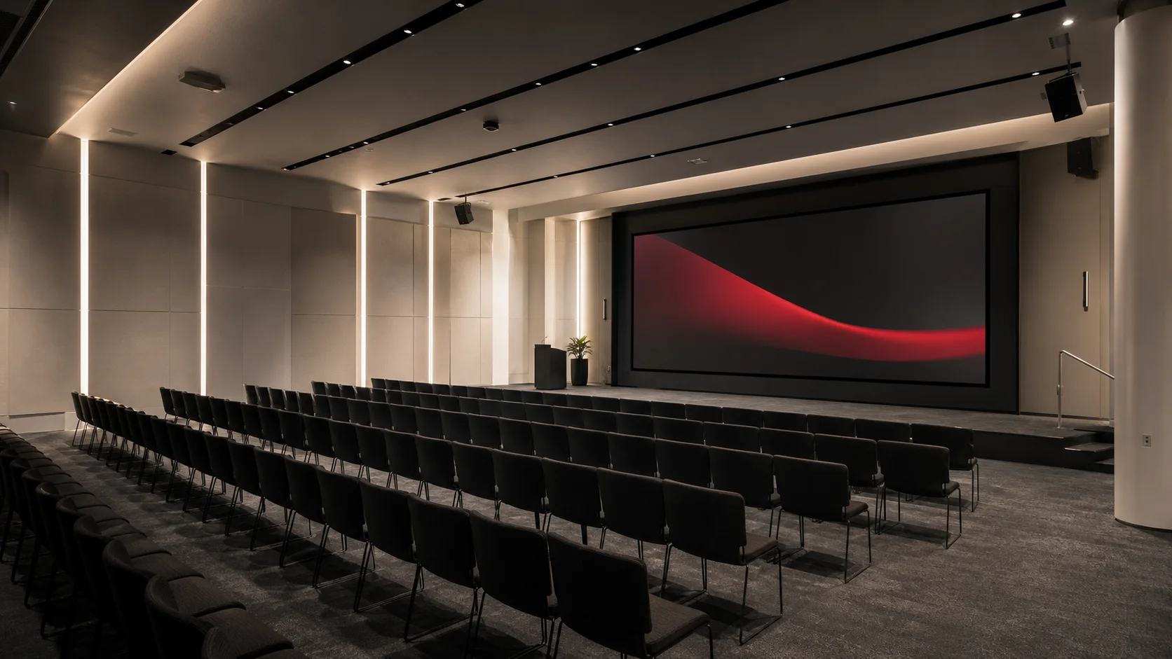 Lecture theatre with integrated audio visual presentation technology